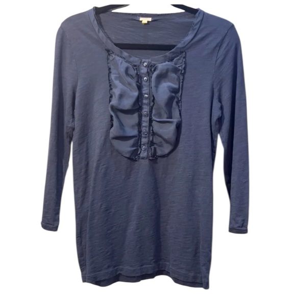 J. Crew Tops - JCREW Medium long sleeve navy top with ruffle embellishment. Preowned